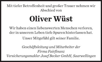 Traueranzeigen Von Oliver W St Saarbruecker Zeitung Trauer De