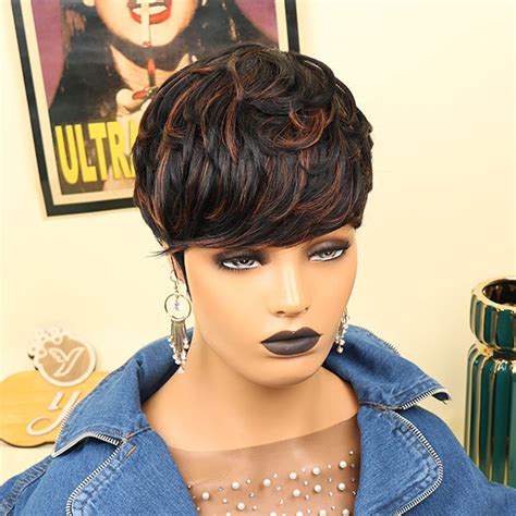 Amazon Yviann Pixie Cut Human Hair Wigs For Black Women Mixed