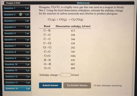 Solved Chapter 8 EOC Question 1 1 Pt References Phosgene Chegg