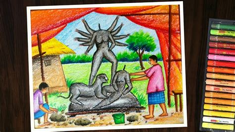 Durga Puja Drawingdrawing Of Durga Thakur Making Navratri Drawing