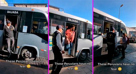 Tiktok Viral Turista Se Asusta Al Ver A Cobrador Bajando De Bus Y