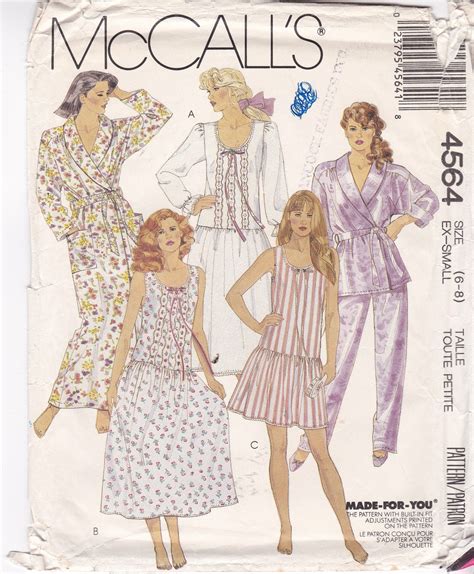 Robe Nightgowns Pajamas And Tie Belt Patterns Size Xs6 8 Sleeveless