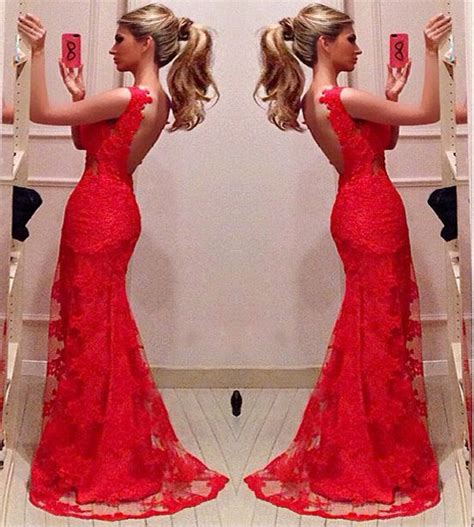 Red Lace Prom Dress Maxi Dress Formal Lace Party Dresses Lace