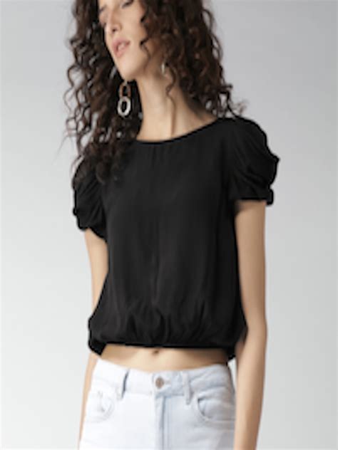 Buy Forever 21 Women Black Solid Crop Blouson Top Tops For Women