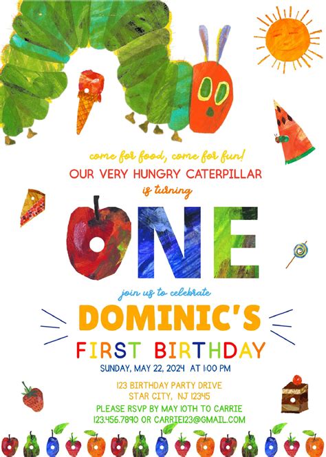 A Very Hungry Caterpillar First Birthday Invitation Party Invitation