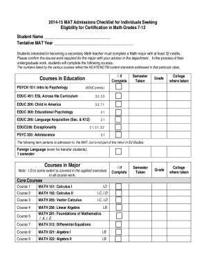 Fillable Online Advising Checklist For Students Completing An Education