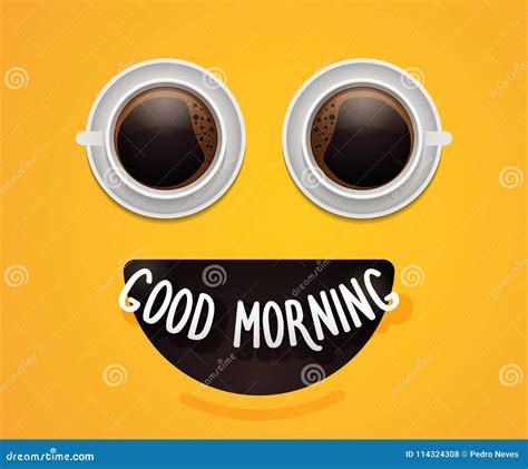 Smiley Emoticon Face with Eyes Made of Coffee or Hot Chocolate Cups. Energy Happy Breakfast ...