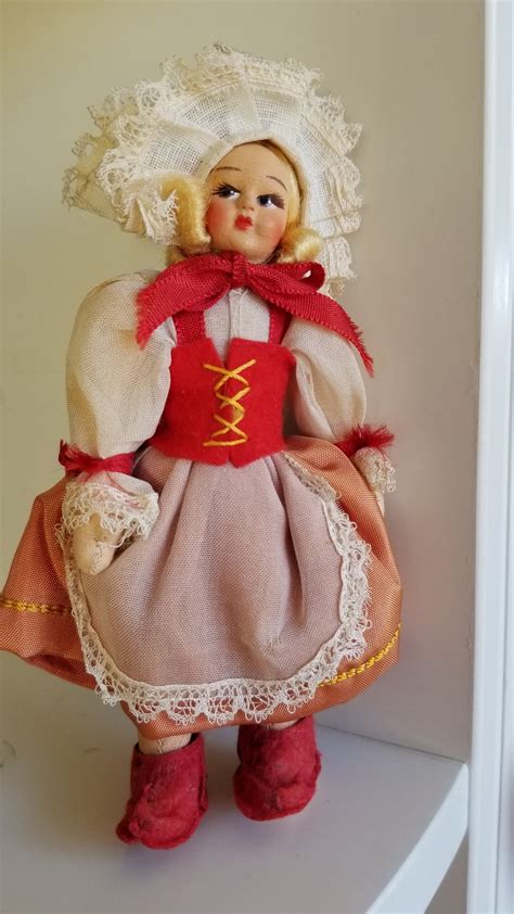 Vintage Swiss Costume Doll 1930 S 1940 S Souvenir Pretty Blonde Girl Doll Cloth Body Hand