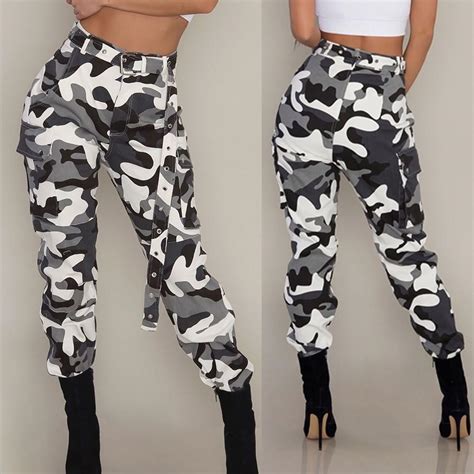 Buy Womens Camo Cargo Trousers Casual Military Army Combat Camouflage