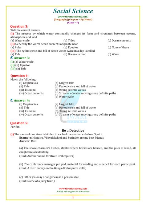 NCERT Solutions For Class 7 Social Science Geography Chapter 5 Water