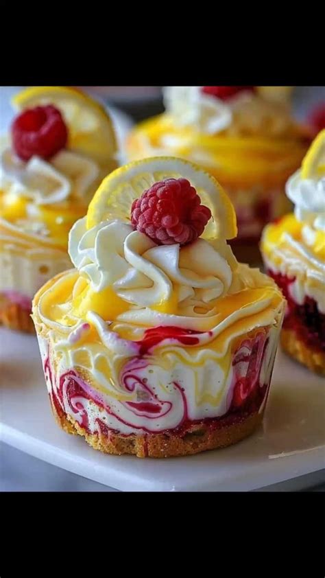 Lemon Raspberry Mini Cheesecakes Cheesecake Cups Recipe Desserts Raspberry Swirl Cheesecake