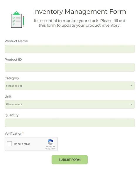 Free Online Inventory Management Form Template