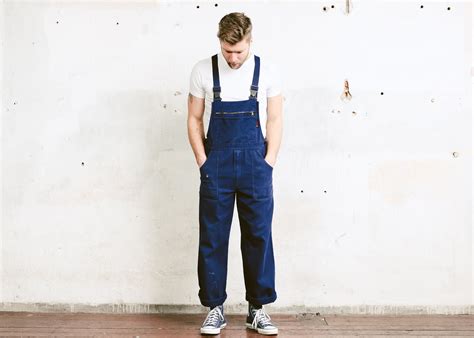 Vintage Men S Work Jumpsuit Overalls Dark Blue Sanfor 1980s Garage