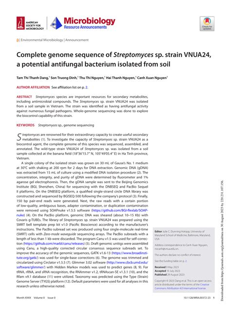 Pdf Complete Genome Sequence Of Streptomyces Sp Strain Vnua24 A