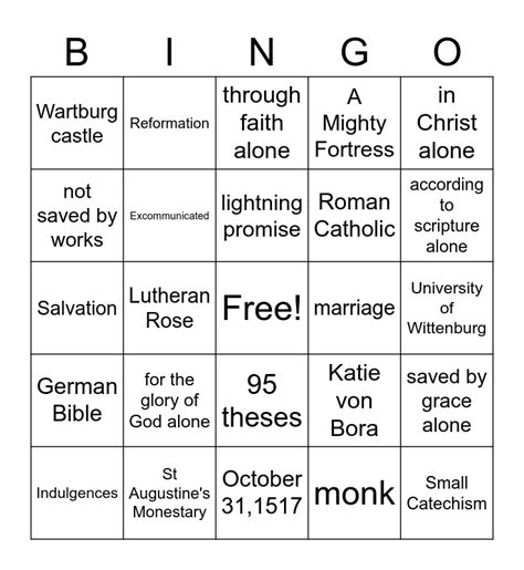 Reformation Bingo Card