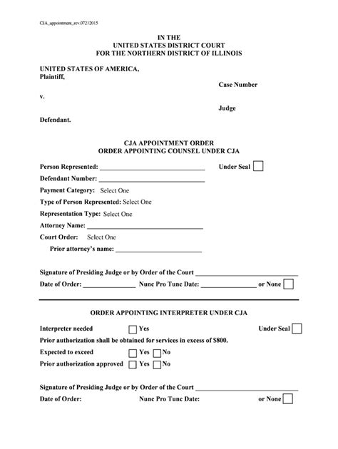 Fillable Online Ilnd Uscourts CJA Appointment Rev Fax Email Print