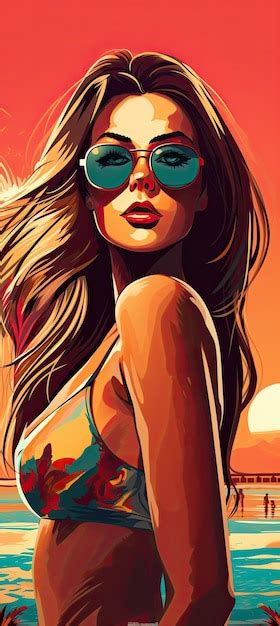 Una Atractiva Mujer Usa Bikini Y Gafas De Sol Ilustraci N De Playa