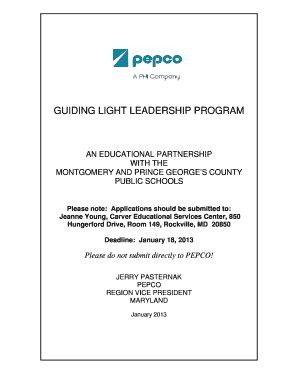 Pepco Guiding Light Leadership Program Fill Online Printable