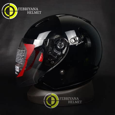 Jual Helm Kyt Dj Maxi Solid Black Glossy Halfface Double Visor