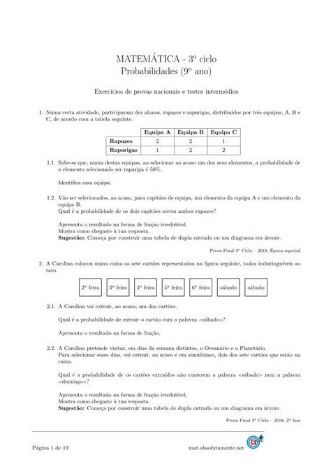 Pdf Matematica O Ciclo Probabilidades Ano Matematica O