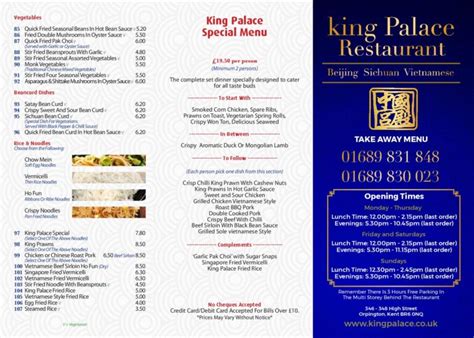 Take-Away Menu - King Palace Restaurant