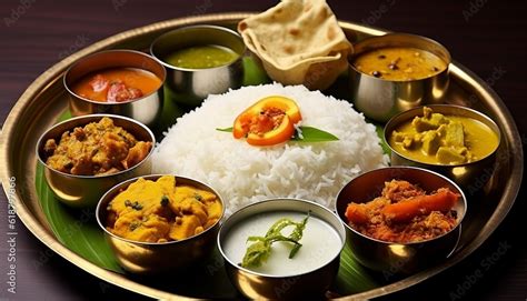 Traditional Bengali Cuisine And Food Meal Thali Of West Bengal India