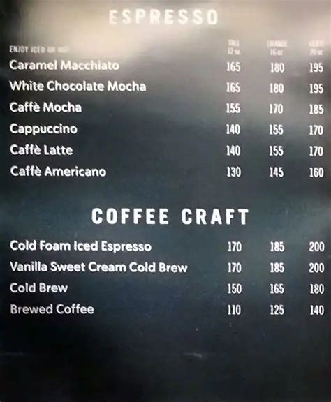 Menu at Starbucks India, Mumbai, Ground Floor