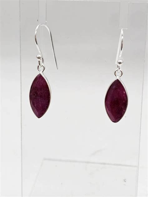 Sterling Silver Ruby Marquis Bezel Set Drop Earrings Alexa S Treasures