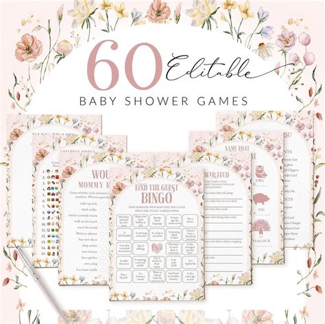 Editable Wildflower Baby Shower Games Baby Shower Games Bundle