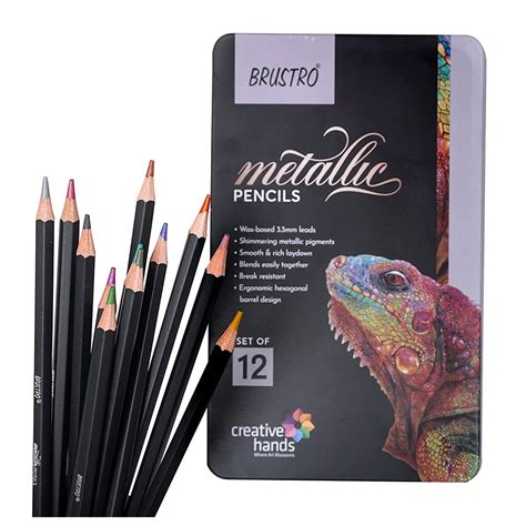 Brustro Artist Metallic Color Pencil Set Of 12 Free Black White