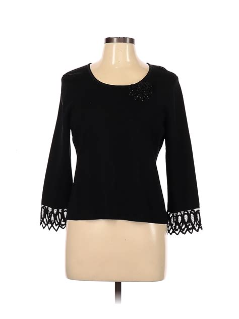 Sigrid Olsen Solid Black Long Sleeve Silk Top Size L Off Thredup