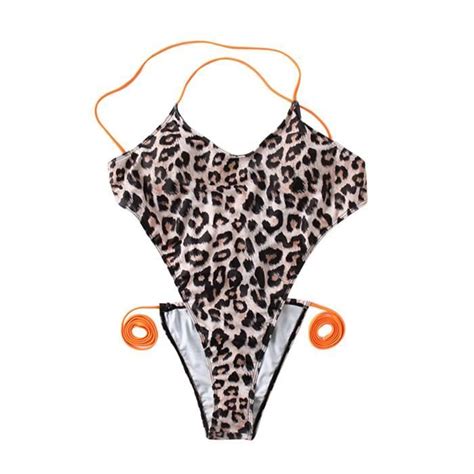 Bikini une pièce sexy à col en V pour femmes avec coussin de poitrine et sans imprimé léopard