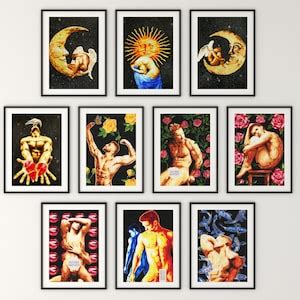 Set Of Watercolor Water Queer Artwork Print Nude Male Figure