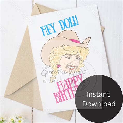 Dolly Parton Birthday Card Instant Download Printable 5x7 Card Etsy