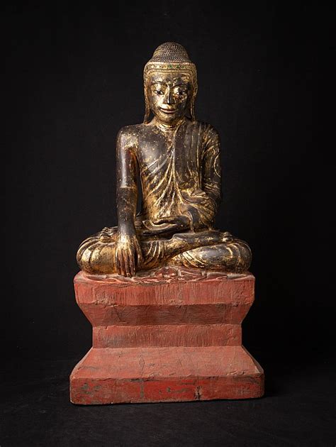 Antique Wooden Burmese Buddha Statue From Burma