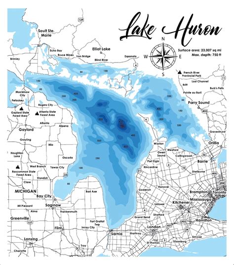 Digital File Dxf Ai Svg Lake Huron Map Wood Bathymetric Etsy Uk