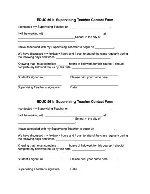 Fillable Online Educ Supervising Teacher Contact Form Fax Email