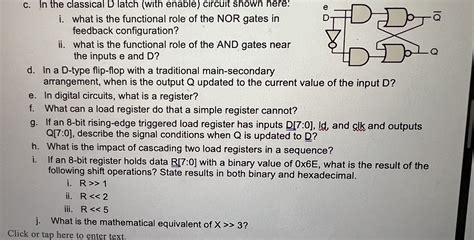 c. In the classical D latch (with enable) circuit | Chegg.com