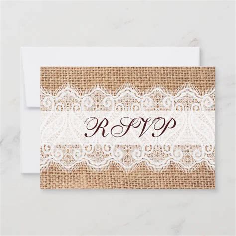 Rustic Country Burlap Lace Wedding Rsvp Cards Zazzle