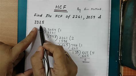 Find HCF Of 2261 3059 3325 By Division Method Hcf Of 3 Numbers By