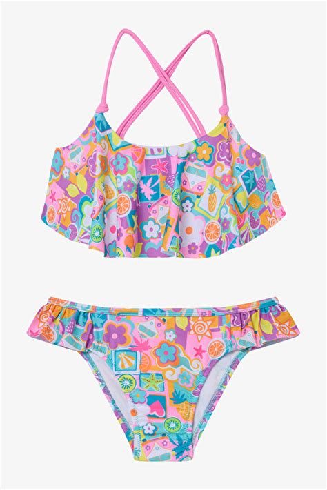 Kız Çocuk Holiday Mode Fırfırlı Bandeau Bikini Takımı PLU35KC725IY MIX Çok Renkli Penti