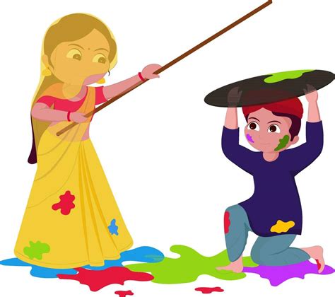 Cute Couple Character Presenting Lathmar Holi On Colourful Splash