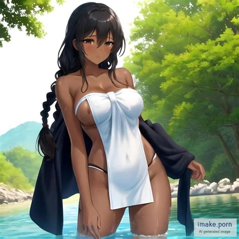 IMake Porn Dark Ebony Skin Normal Body Fake Tits Braided Hair In A River