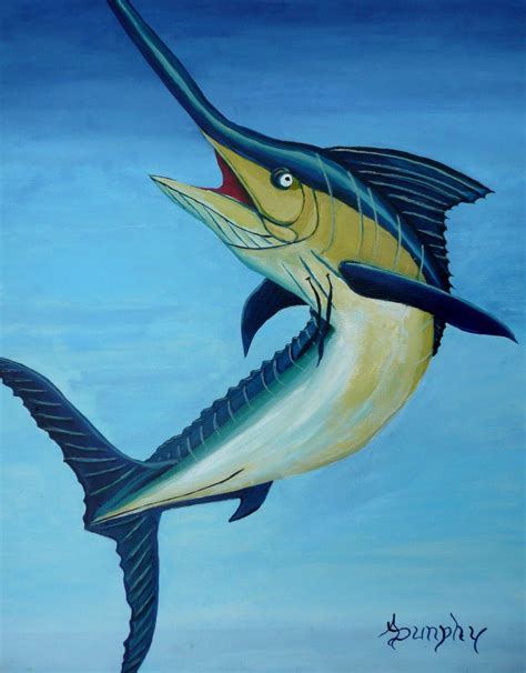 Anthony Dunphy Pacific Blue Marlin Painting Acrylic On Paper For