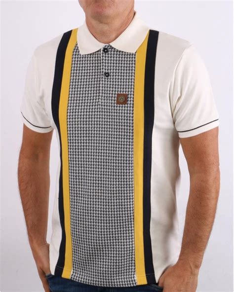 Trojan Houndstooth Panel Polo Shirt Cream 80s Casual Classics