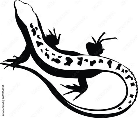 Cartoon Black And White Isolated Illustration Vector Of A Small Lizard