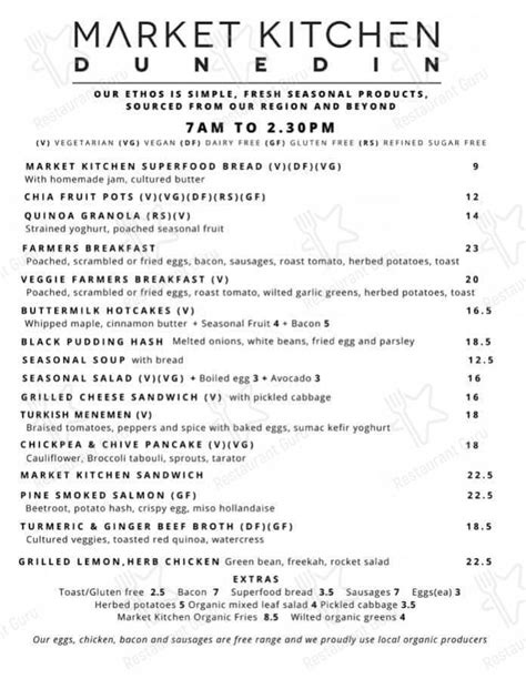 Menu at Market Kitchen cafe, Dunedin