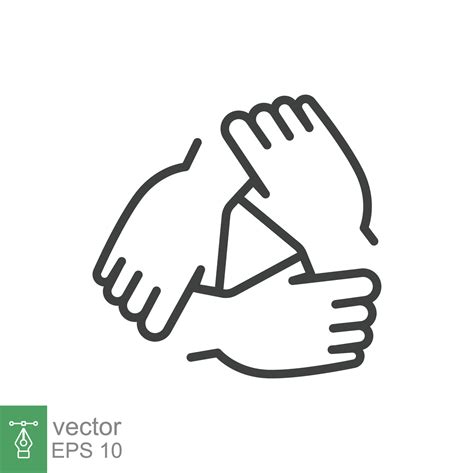 Three Hands Support Each Other Line Icon Simple Outline Style Team