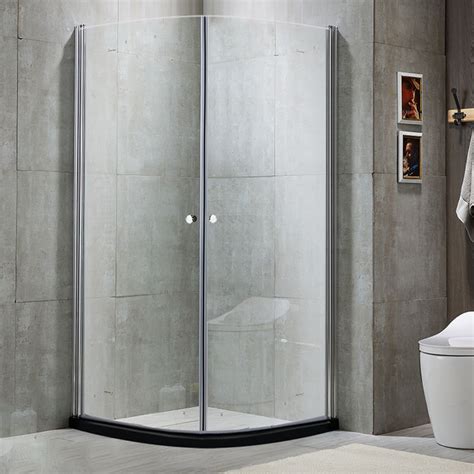 Corner Tempered Glass Shower Enclosure Semi Frameless Neo Round Shower Enclosure Clearhalo