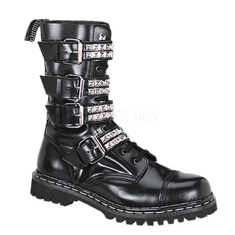 Demonia Gravel 10s Blk Leather Boots Black Leather Boots Combat